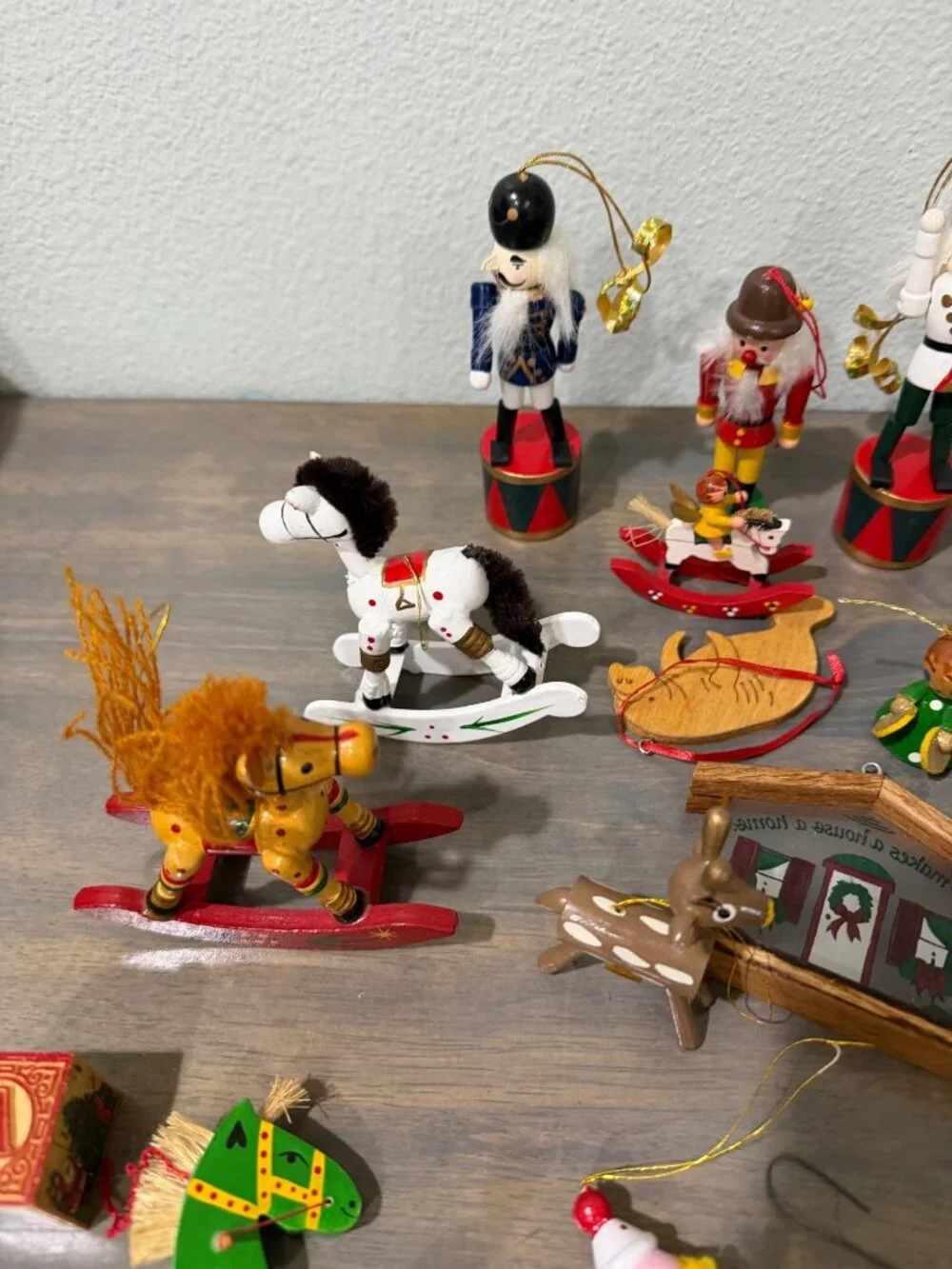 Vintage Wooden Christmas Ornaments Lot 35 Rocking Horses Soldiers Santa Ducks